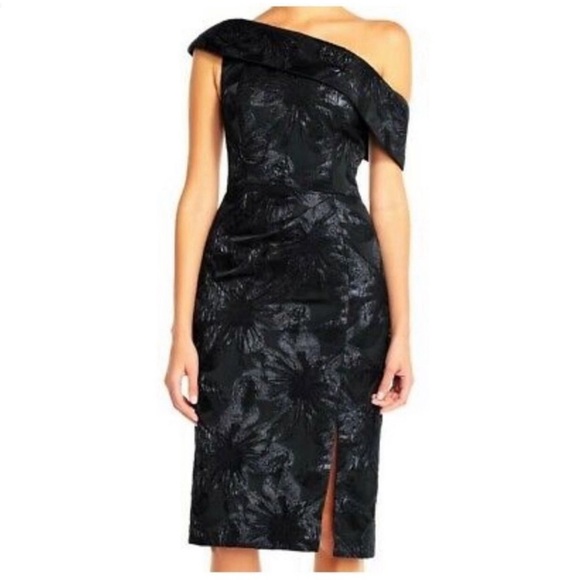 Stunning Aidan Mattox Black Jacquard Off Shoulder Dress Size 8
